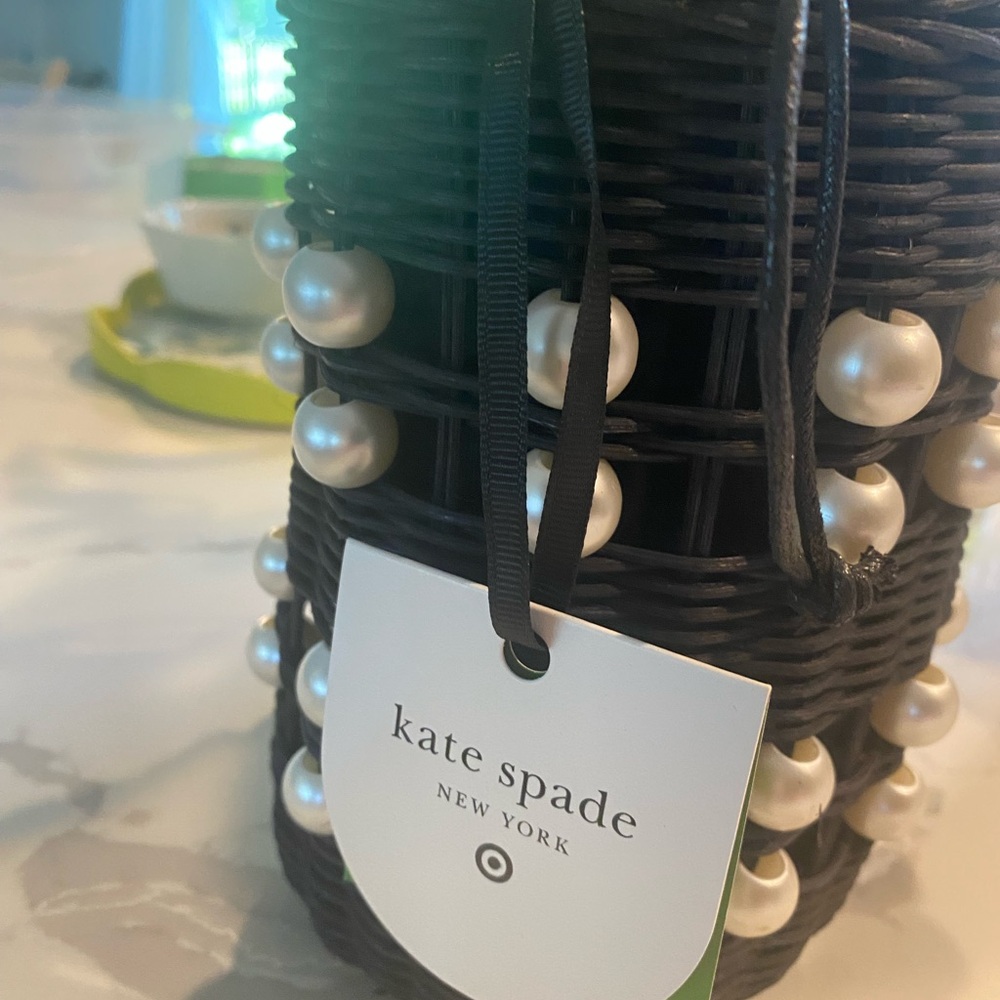 Kate Spade Black Wicker Bag with Pearls